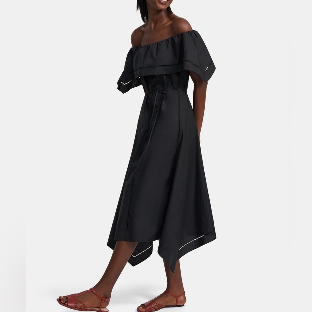 THEORY Off-The-Shoulder Dress in Eyelet Cotton